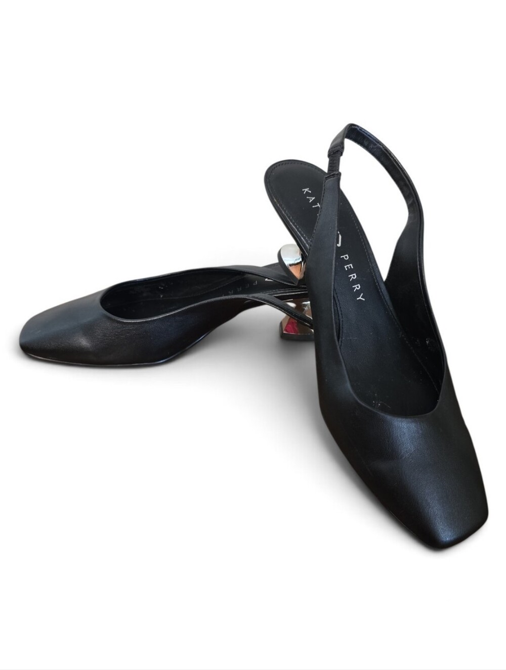 Katy Perry The Laterr  Black Square-Toe Slingback Metallic Pumps 8